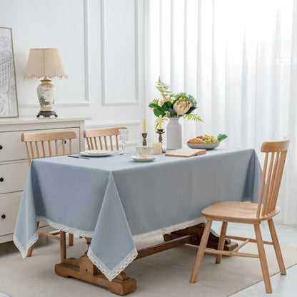 EHouseHome Faux Linen Tablecloth with Lace Trim - Waterproof/Spill Proof/Stain Resistant/Wrinkle Free/Oil Proof - for Banquet, Parties, Dinner,Wedding,Holiday, Blue Fog,Rectangle 60x120Inch - color: Blue Fog, size: 120" x 60" (Rectangular)