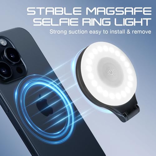 Selfie Ring LED Light for iPhone Picture,Magnetic Phone Light Camera Laptop Photography Lighting,Desk Ringlight Tripod Stand Video Record Streaming Vlog Makeup,Tiktok Content Creators Essentials Clip - color: White