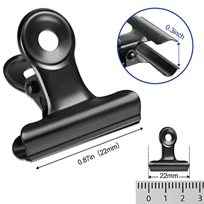 30 Pack Bulldog Clips 0.87 Inch Small Hinge Paper Clips Metal Hinge Clips for Crafts, Food Bags, Drawings, Photos at Home Kitchen & Office Usage, Black, 22mm - color: Black, size: 22mm