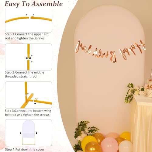 Vincidern 6.6FT Arch Backdrop Stand and Cover Set, Metal Arch Stand with White Cover for Wedding, Party, Baby Showers, Graduation, Birthday, Event Backdrop Decorations - size: 6.6FT Arch with Cover