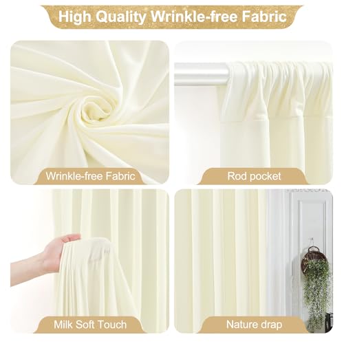 24x10FT Ivory Backdrop Curtains for Wedding Parties, Wrinkle Free Polyester Photography Backdrop Drapes for Wedding Baby Shower Birthday Parties Stage Background Stand Decorations 4x10ft,6 Panels - color: Ivory, size: W4' x H10'(6 Panels)