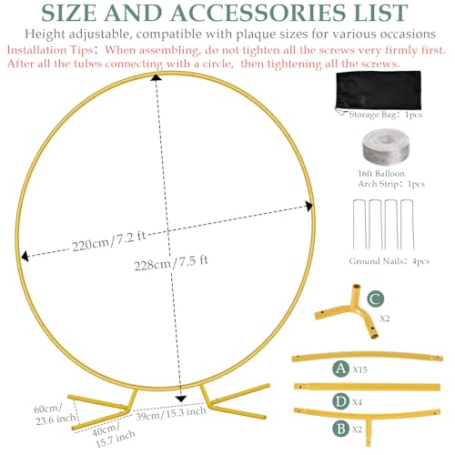 WellSign Arch Backdrop Stand for Parties, 7.2FT Metal Circle Balloon Arch Stand Kit, Gold Round Wedding Arch Frame for Wedding Birthday Party Bridal Shower Anniversary Ceremony Decoration - size: 7.2FT