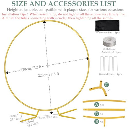 WellSign Arch Backdrop Stand for Parties, 7.2FT Metal Circle Balloon Arch Stand Kit, Gold Round Wedding Arch Frame for Wedding Birthday Party Bridal Shower Anniversary Ceremony Decoration - size: 7.2FT