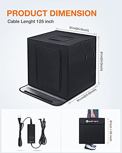 Yesker Photo Light Box, 24x24x24 inch Portable Lighting Tent Kit Brightness Adjustable Studio Photography Booth with 126 Large LED Lights CRI95+ with 4 Background for Large Items Shooting - size: 24x24x24 Inch