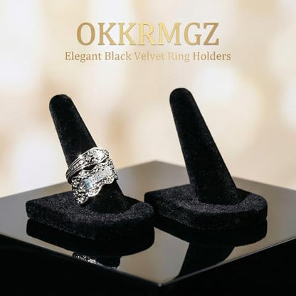 2 Pcs Velvet Ring Holder Stand Jewelry Display Black Holders for Engagement Rings Wedding Showcase Selling Vendors Elegant Ring Organizer Jewelry Stand for Home or Shop Use