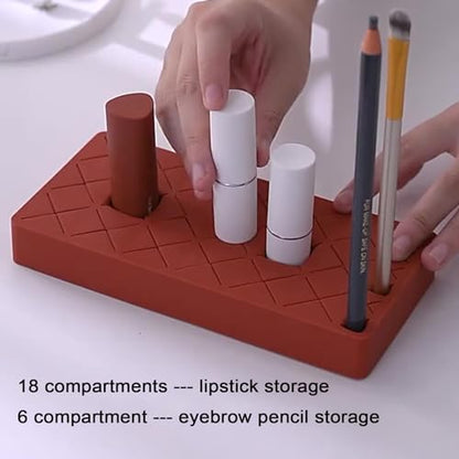Silicone Lipstick Organizer 18+6 Slots, Lipstick Holder Stand Square Nail Polish Rack for Brush Lip Eye Stick Nail Polish Brushes Eyebrow, Wine Red - color: Wine Red