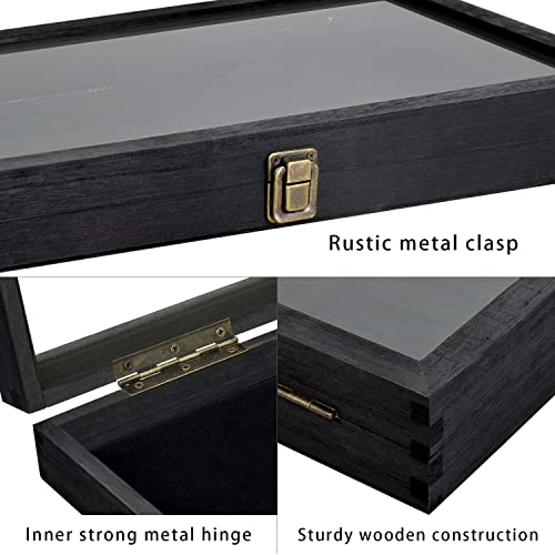 MOOCA Temper Glass Top Jewelry Display Case with Tempered Glass Lid and 54 Clip Body Jewelry Display Pad for Belly Button Rings, Tongue Rings, and Industrial Barbell Organizer, Black Tray-White Pad - color: White Pad with Black Wood Case