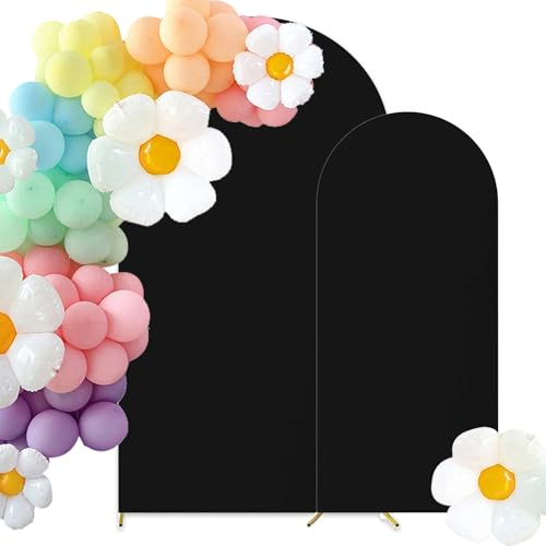 HAINARverS Set of 2 Wedding Arch Cover 6FT,7.2FT Spandex Fitted Stretchy Arch Stand Covers,2 Sided Round Top Chiara Backdrop Cover for Birthday Party Banquet Baby Shower Arch Decoration(Black) - color: Black, size: 6FT,7.2FT