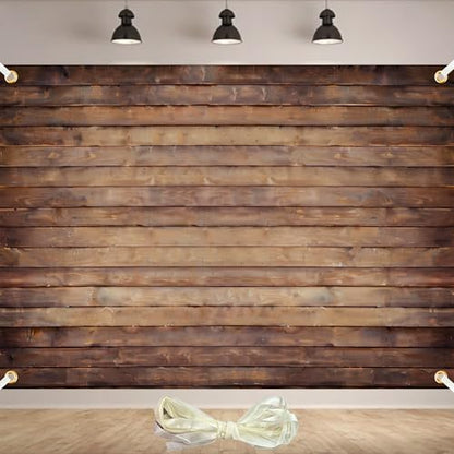Wood Backdrop for Photography 7x5ft Polyester Brown Wooden Backdrop Photographers Retro Rustic Wood Wall Background Cloth Seamless Backdrops Props with 19.68ft Ribbon - color: Wood, size: 7x5 Ft