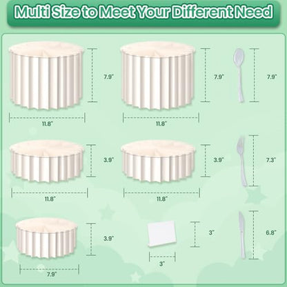 Lucomb 5 PCS Buffet Risers, Food Display Risers for Table, Foldable Cake Stands with Dessert Knife, Fork, Spoon, White Cardboard Cylinder Risers for Party, Wedding, Birthday, Holiday