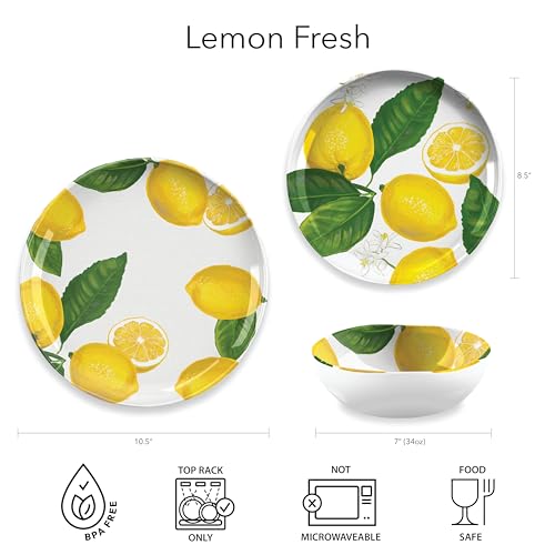 Abode Homewares Lemon Fresh 8.5'' Durable Melamine Salad Plates, Shatter-Resistant and Dishwasher-Safe Indoor/Outdoor Dinnerware for Salads, Appetizers, Desserts, or Side Dishes - Yellow - Set of 6 - size: Salad Plate