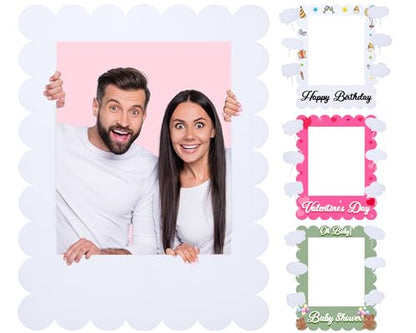 32 x 24 inch Extra Large Corrugated Plastic Scalloped Blank Photo Booth Props Frame for Selfie Birthday DIY Frame with Writable Speech Bubble Signs Photo Booth Props for Valentine's Day Wedding Decor