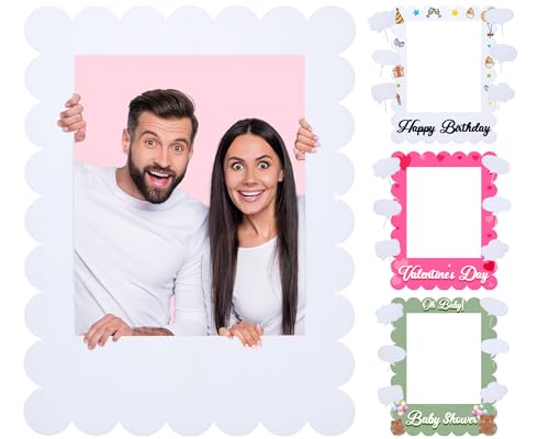 32 x 24 inch Extra Large Corrugated Plastic Scalloped Blank Photo Booth Props Frame for Selfie Birthday DIY Frame with Writable Speech Bubble Signs Photo Booth Props for Valentine's Day Wedding Decor