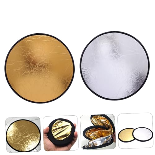 2Pcs 30Cm Portable Photography Bounce Board 2-in-1 Gold Silver Light Reflective Panel Compact Photo Prop for Outdoor Studio Portrait Lighting