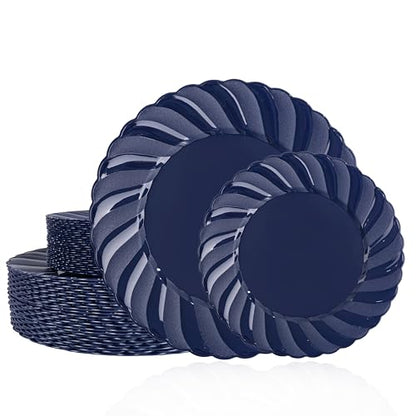 U-QE 60 Pcs Blue Plastic Plates for Party – Scalloped Blue Plates Disposable Heavy Duty – Include 30 10.25" Dinner & 30 7.25" Dessert Plate - Perfect for Parties, Weddings - color: Blue