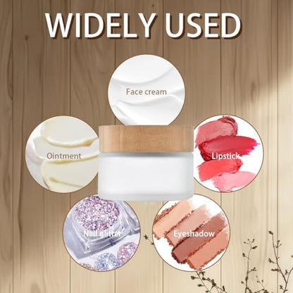 1 Pcs 100G 100ML Empty Translucent Frosted Glass Round Cream Jar Cosmetic Storage Container Toiletries Bottle with Natural Bamboo Lid Inner Liner and for Body Cream Lotion Conditioner etc