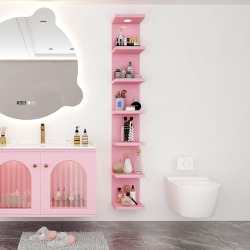 LitaEther Versatile 7 Tier Wall Shelf Unit,Pink Lack Wall Shelf,Display Floating Shelf with LED Remote Control Light - color: Pink, size: 7 Tier