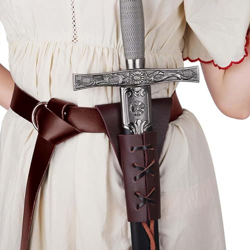 4PCS Medieval Leather Sword Frog Dagger Holder Belt Rapier Scabbard Viking Knight Renaissance Belt Pouch Halloween Costume - color: Brown