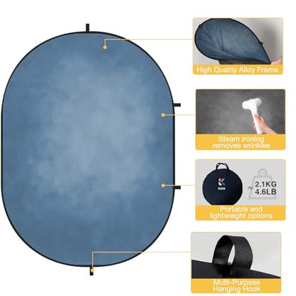 Kate 5x6.5ft(1.5x2m) Collapsible Backdrop Grey Blue Collapsible Twist Flex Folding Pop up Backgrounds for Photoshoot, Headshots Photo, Video Calls