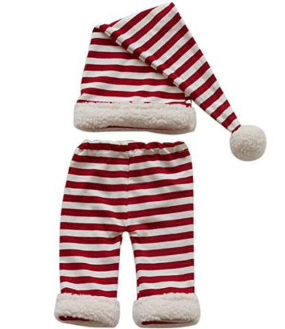 Christmas Newborn Baby Photo Shoot Props Outfits Crochet Clothes Santa Claus Red Hat Pants Photography Props - color: Red and Off-white