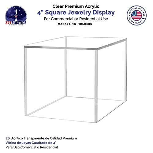 2 Pack Clear Acrylic Display Box 4" Square Storage Cube for Collectibles Weddings Treats Jewelry Boxes No Base 1 Side Open No Assembly by Marketing Holders - size: 4"w x 4"h