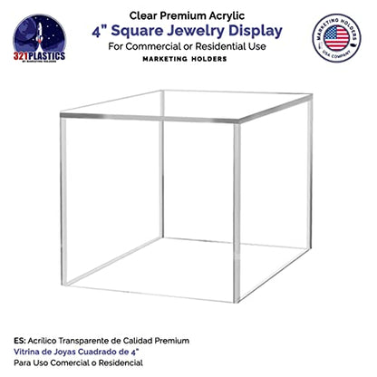 2 Pack Clear Acrylic Display Box 4" Square Storage Cube for Collectibles Weddings Treats Jewelry Boxes No Base 1 Side Open No Assembly by Marketing Holders - size: 4"w x 4"h