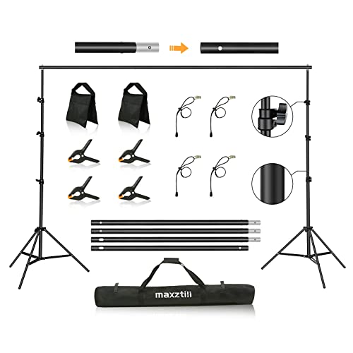 Backdrop Stand, Maxztill 8.5x10Ft Adjustable Photo Backdrop Stand Kit,Backdrop Stand for Parties,4 Crossbars,6 Background Clamps,4 Backdrop Clip Holder,2 Sandbags,1 Carry Bag for Wedding/Photoshoot - size: 8.5X10ft Backdrop Stand
