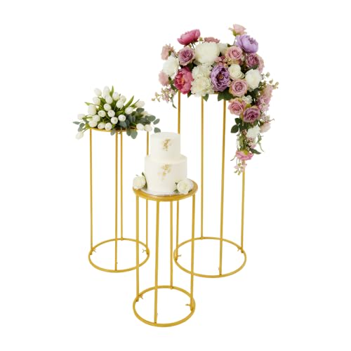 Cylinder Stands for Party, 3Pcs Gold Round Pedestal Stand, Metal Cake Stands for Birthday Party Wedding Baby Shower Decor