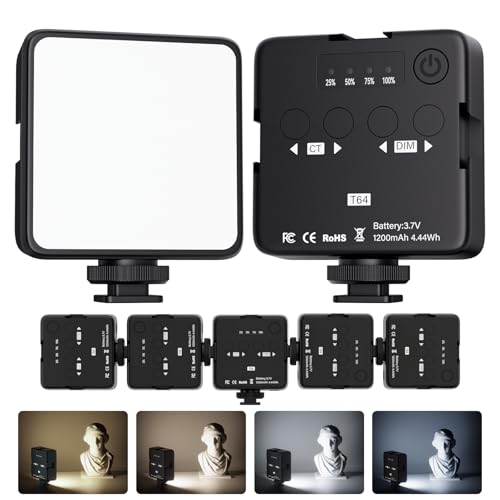 LOUERN Portable LED Camera Light,2500K-9000K Bi-Color w/Softbox, Rechargeable On-Camera Light w/ 3 Cold Shoe Mounts, 64 LEDs, CRI95+, for Vlogging, Photography, Recording, DSLR Camera