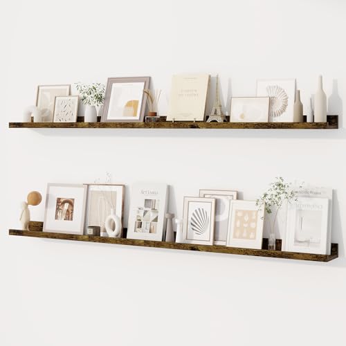 Dreamland Picture Ledge Shelf for Wall, Floating Shelves Set of 2,55 inch Long Floating Shelves with Lip for Living Room,Bedroom,Bathroom,Kitchen,Rustic Brown - color: Rustic Brown, size: 55inch