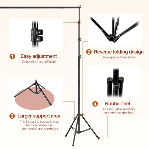 Backdrop Stand 10x8.5ft(WxH), Photo Studio Adjustable Background Stand Support System Kit with 8 Crossbars, 8 Clamps and Carrying Bag for Parties, Wedding, Photography, Decoration - size: 8.5x10ft