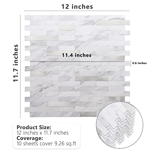 STICKGOO Peel and Stick Backsplash, PVC Wall Tiles Stick on Backsplash for Kitchen(1 Sheet, White Marble with Metal Silver) - color: White Marble with Metal Silver