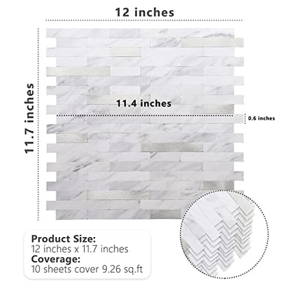 STICKGOO Peel and Stick Backsplash, PVC Wall Tiles Stick on Backsplash for Kitchen(1 Sheet, White Marble with Metal Silver) - color: White Marble with Metal Silver