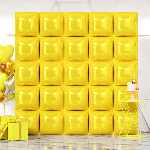 NISOCY 25PCS Yellow Square Foil Balloons Wall Backdrop Thanksgiving Fall Color Balloons Double Sided Balloons Tunnel Arch Kit for Baby Shower Birthday Wedding Sunflower Bee Theme Party Decoration - color: D01 - Yellow, size: 25PCS
