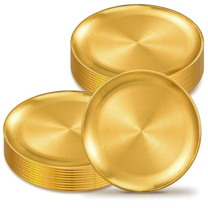 20Pcs 6.5 Inch Gold Stainless Steel Dinner Plates, Round Dessert Serving Trays Gold Dessert Plates for BBQ Salad Snack Camping Dishwasher Safe