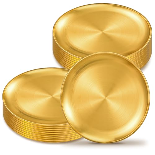 20Pcs 6.5 Inch Gold Stainless Steel Dinner Plates, Round Dessert Serving Trays Gold Dessert Plates for BBQ Salad Snack Camping Dishwasher Safe