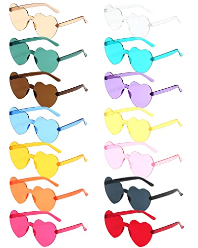 PARSUP 14 Pairs Heart Shaped Rimless Frameless Sunglasses Transparent Candy Color Glasses Tinted Eyewear Bachelorette Party Favors Photo Booth Props,14 Colors
