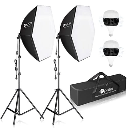 HPUSN Softbox Photography Lighting Kit, 30"X30" Softbox Lighting Kit, 2pcs E27 Socket 5400K LED Bulb, Photo Studio Light for Portrait Lighting, Photography/Video Recording/Live Streaming/YouTube - size: SB02-6