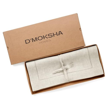 D'Moksha Homes Light Natural Linen Cloth Placemats Set of 4-100% Pure Linen Hemstitch Placemats 14 x 19 Inch - Classic Hemstitch Table Place Mats - Machine Washable - color: 08 - Light Natural