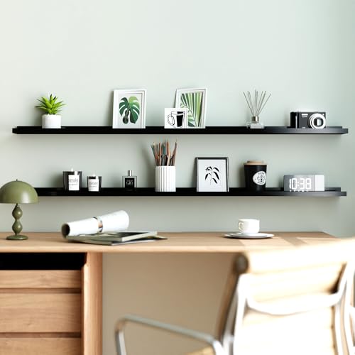 Long Floating Shelves for Wall Decor, Long Wall Mounted Storage Shelf for Bedroom, Living Room, Bathroom, Kitchen, Nursery, Display Picture Ledge Shelf with Lip Set of 2-56 Inches, Black - color: Black, size: 55.1in