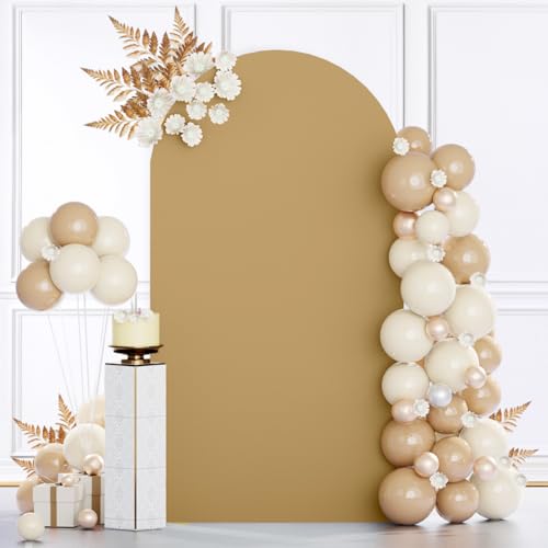 MODFUNS Brown Arch Cover 4x7.2ft Arch Backdrop Cover Fitted Spandex Arch Covers Khaki Backdrop Covers Vintage Stretchy Arch Stand Covering for Wedding Birthday Banquet Party Arch Decor - color: Khaki, size: 4 FT x 7.2 FT
