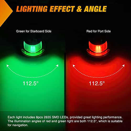 Nilight Marine Boat Navigation Light 2PCS 8LED Red Green LED Port Starboard Signals Bow Lights 12V Waterproof for Skeeter Yacht Pontoon Speedboat Sailboats Fishing Boats - color: 8LED Navigation Light-2Pcs