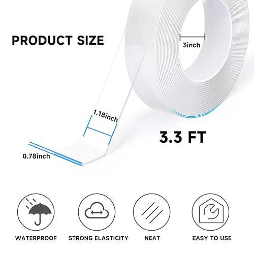 Double Sided Tape Heavy Duty Removable 3.3FT Clear Nano Tape Adhesive Mounting Tapes for Wall Decor,Hanging Picture, Poster, Carpet, Photo Deco - size: 3.3FT