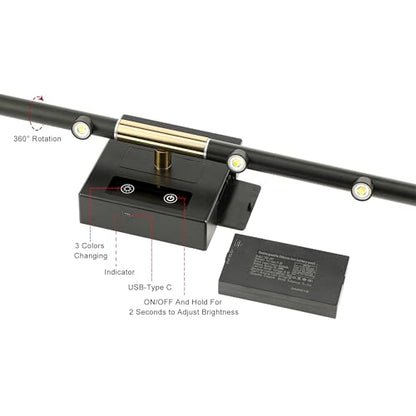 Picture Lights Rechargeable for Wall: Battery Operated Wall Sconces Wireless Art Lighting for Painting Canvas Gallery 360° Rotatable Detachable Battery Aluminum 48H(1, Black+Gold with Lens) - color: Black+Gold With Lens
