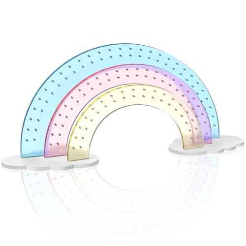 NiHome 3-Tier Gradient Colors Acrylic Rainbow Earring Organizer, 14" W x 6.3" H Lightweight & Durable Design 140 Holes for 70 Pairs, Unique Front Row for Special Earrings(Gradient Colors) - color: Gradient Colors
