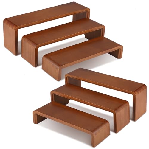 2 Sets, 6 PCS Total, Wood Risers Display Stand, Cupcake Dessert Cake Stand, Wooden Cologne Perfume Stands, Wood Riser for Kitchen Counter, Vendor Booth Display Items, Size: 9.4in, 10.6in, 11.8in (Walnut Color) - color: Walnut Color