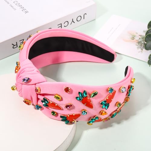 NVENF Easter Headband for Women Beaded Easter Rabbit Bunny Headband White Pink Crystal Pearl Knotted Hairband Happy Easter Hair Accessories Spring Holiday Headwear Outfits Gifts (Carrot B) - color: Carrot B