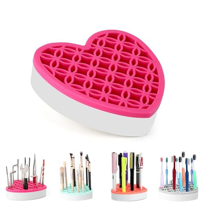 Silicone Makeup Brush Holder, Cosmetic Organizer, Pen Holder for Desk, Pencil Case, Sewing Tool, Beauty Tool, Brushes, Scissors, Toothbrush Holders (Pink) - color: Pink