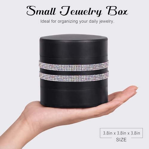 CONBOLA Jewelry Holder Organizer, Christmas Gifts Ideas for Women, Small Jewelry Storage Box Earring Holder, 5-Layer Rotating Jewelry Storage Tray with Lid for Bracelets Rings Bracelets - color: Sparkle Black