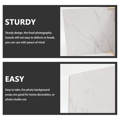 DOITOOL 2pcs 40x40cm Mini PVC White Marble Photography Backdrops for Product and Food Photography, Reusable Photo Background Boards for Cosmetics and Baking Flat Lay